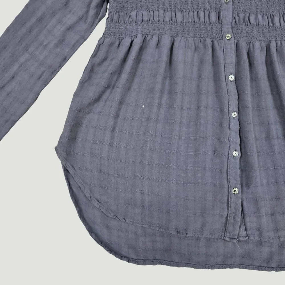 Boho Tunic Blouse Smocked Henley Long Sleeve Gray Medium - Picture 10 of 16